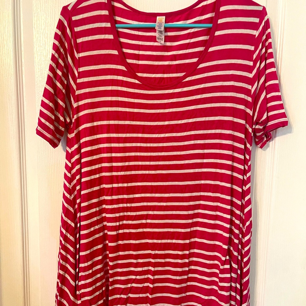 LuLaRoe Pink/White Striped Perfect Tee
